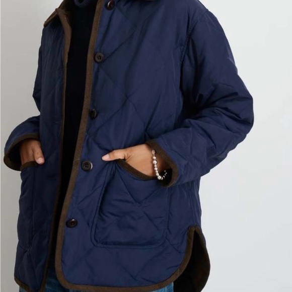 Alex Mill Women’s Barn Jacket. Navy Blue and Brown Quilted Utility Jacket. - Picture 7 of 7